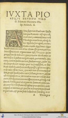 Iuxta D. Tilomano Plettenero Philippus Melanchthon Salutem