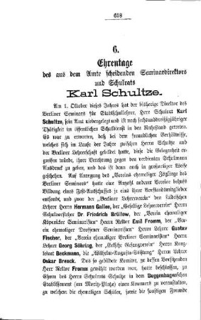 Ehrentage des aus dem Amte scheidenden Seminardirektors und Schulrats Karl Schultze