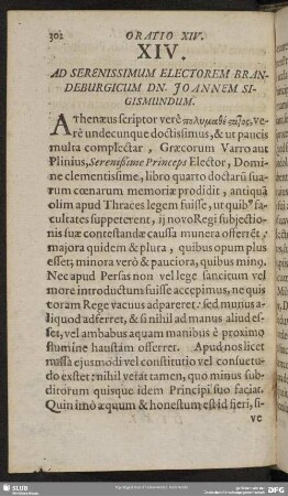XIV. Ad Serenissimum Electorem Brandenburgicum Dn. Joannem Sigismundum