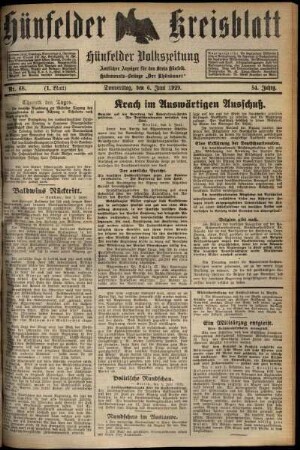 Erste Ausgabe vom Donnerstag, den 06. Juni 1929.