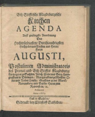Ertz Stifftische Magdeburgische Kirchen Agenda