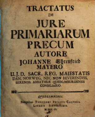 Tractatus De Jure Primariarum Precum
