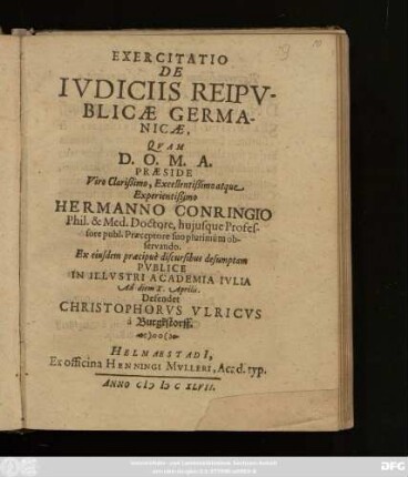 Exercitatio De Iudiciis Reipublicae Germanicae
