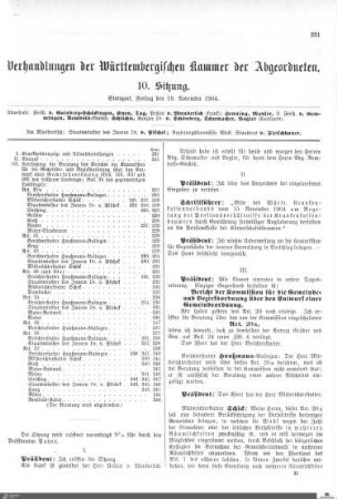 10. Sitzung, Stuttgart, 18.11.1904