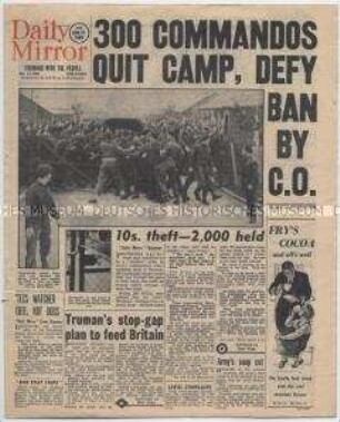 Britische Tageszeitung "Daily Mirror" u.a. über die Inhaftierung von NS- und Kriegsverbrechern durch die britische Rhein-Armee