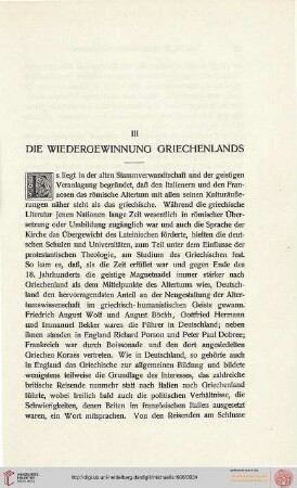 III. Die Wiedergewinnung Griechenlands