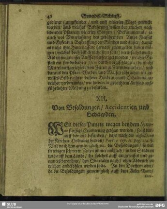 XII. Von Besoldungen, Accidentien, und Gebäwden
