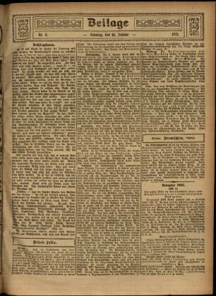 Zweite Ausgabe vom Sonntag, den 16. Januar 1921.