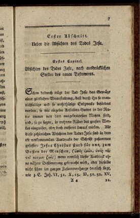 Erster Abschnitt. Ueber die Absichten des Todes Jesu.