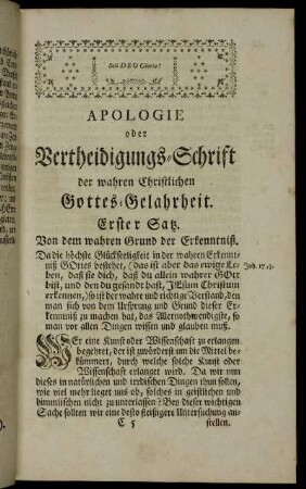 Erster Satz. Von dem wahren Grund der Erkenntniß.