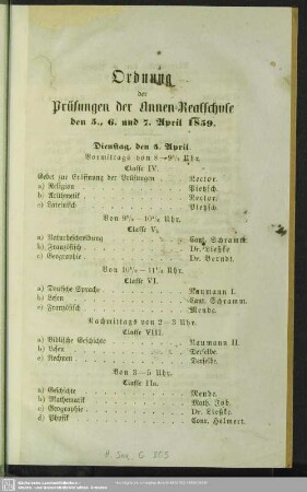 Ordnung der Prüfungen der Annen-Realschule