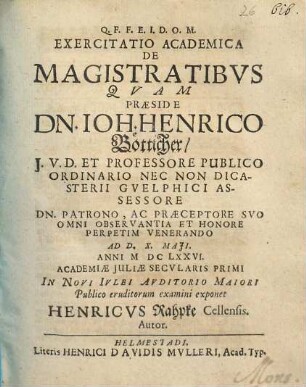 Exercitatio academica de magistratibvs