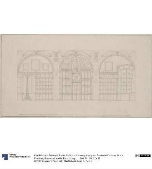 Berlin. Schloss, Wohnung Kronprinz Friedrich Wilhelms IV. von Preußen, Erasmuskapelle. Einrichtung zum Arbeitszimmer des Kronprinzen. Entwurf zu einer Trennwand