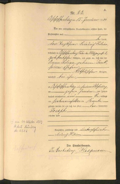 Standesamtsbuch der Stadt Aschaffenburg: Geburten 365/1900 - 184/1901