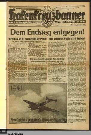 Hakenkreuzbanner : NS-Tageszeitung für Mannheim u. Nordbaden, Neujahrs-Ausgabe