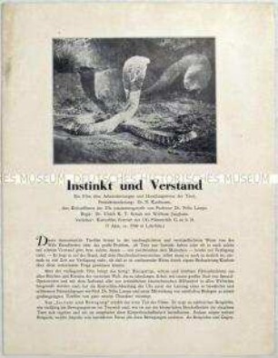 Filmprogramm zu dem deutschen Dokumentarfilm "Instinkt und Verstand"