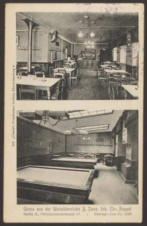 Ansichtskarte "Weissbierstube B. Dase", Prinzessinnenstraße 17 [2/2]