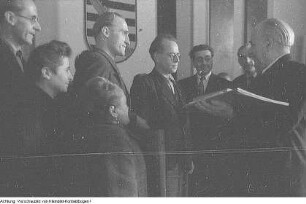 Dresden. Wilhelm Pieck, Präsident der DDR, in Dresden bei der Landesregierung Sachsen, November 1949