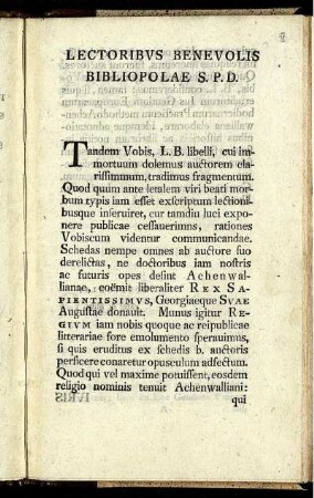 Lectoribus Benevolis Bibliopolae S. P. D.