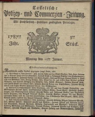 3tes Stueck, Montag den 15ten Januar. 1787