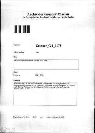 Beschaffungen für Gossner Service Team (GST)