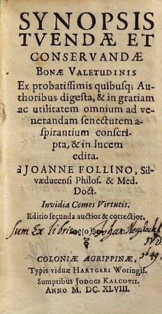 Synopsis Tuendae Et Conservandae Bonae Valetudinis