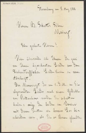Brief an B. Schott's Söhne : 05.08.1888