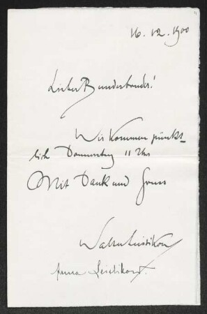 Brief von Walter Leistikow und Anna Leistikow an Gerhart Hauptmann