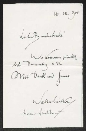 Brief von Walter Leistikow und Anna Leistikow an Gerhart Hauptmann