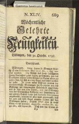 N. XLIV. Tübingen, den 31. Octobr. 1738