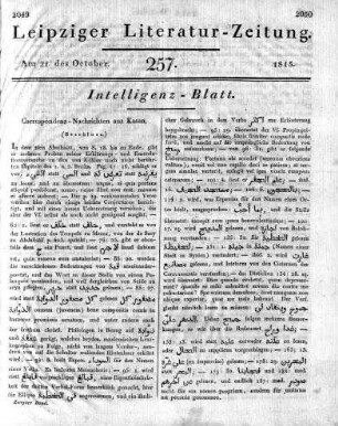 1815-10-21 : 257. Stück [Intelligenz-Blatt]