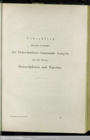 Ueberblick über die Geschichte der Deutschordens-Commende Langeln und der Klöster Himmelpforten und Waterler