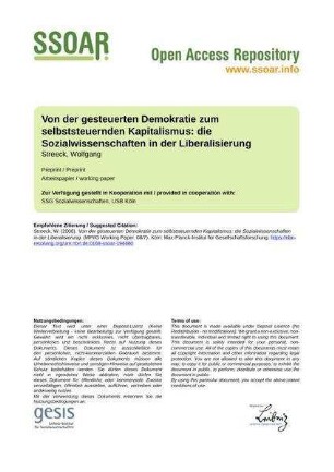Von der gesteuerten Demokratie zum selbststeuernden Kapitalismus: die Sozialwissenschaften in der Liberalisierung