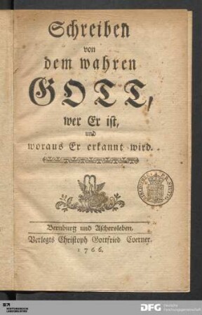 Schreiben von dem wahren Gott, wer Er ist, und woraus Er erkannt wird