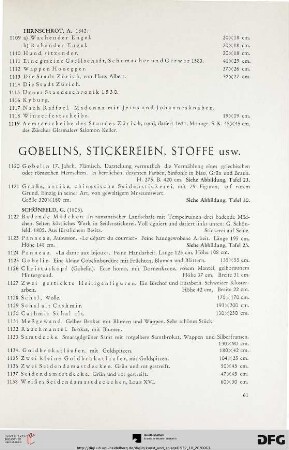 Gobelins, Stickereien, Stoffe usw. (Nr. 1120-1165)