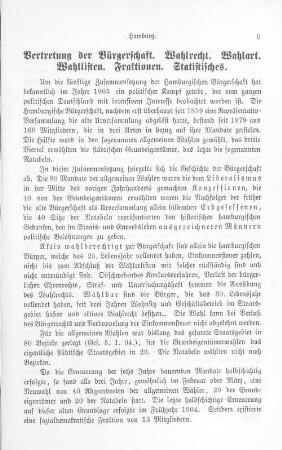 Vertretung der Bürgerschaft. Wahlrecht. Wahlart. Wahllisten. Fraktionen. Statistisches.