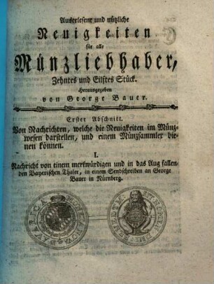 Auserlesene und nützliche Neuigkeiten für alle Münzliebhaber, 10/11. 1766