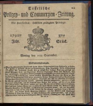 37tes Stueck, Montag den 10ten September. 1792