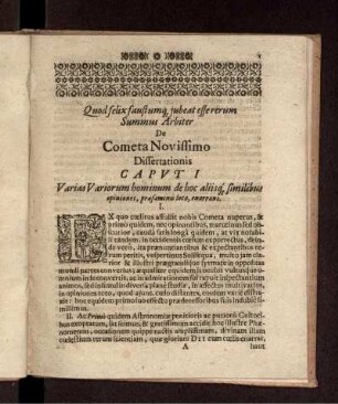 Caput I Varias Variorum hominum de hoc aliisq[ue] similibus opiniones, praefaminis loco, enarrans