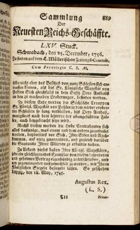 LXV. Stuck. Schwabach, den 25. December, 1756.
