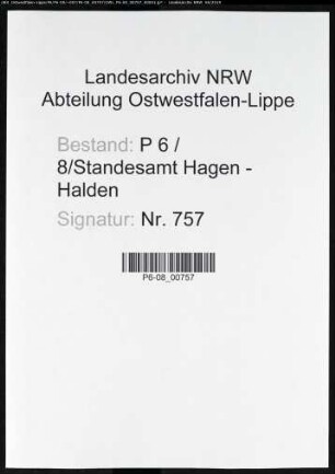 Sterberegister Standesamt Hagen-Halden