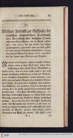 3: [Rezension von: Johann Christoph Gottsched, Nöthiger Vorrath zur Geschichte der deutschen dramatischen Dichtkunst. Leipzig, 1757]