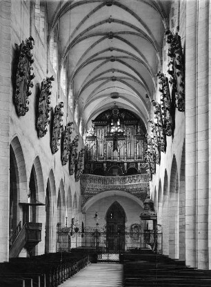 Kaisheim. Ehemalige Klosterkirche Mariä Himmelfahrt (Pfarrkirche) (1352/1780). Inneres zur Orgelempore