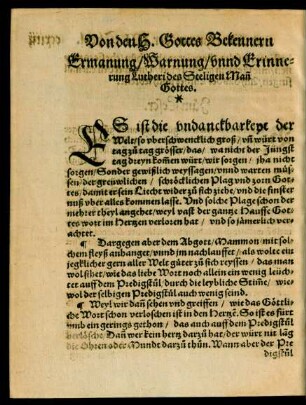 Ermanung/ Warnung/ unnd Erinnerung Lutheri des Seeligen Mann Gottes.