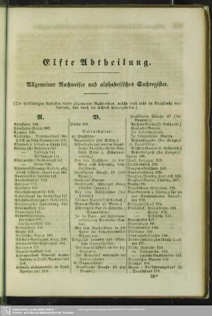 Elfte Abtheilung. Allgemeiner Nachweiser und alphabetisches Sachregister