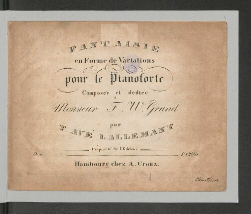 Fantaisie en forme de variations : pour le pianoforte