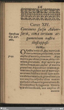 Caput XIV. Continens falsa Adversarii, circa tertium argumentum nostrae thesi oppositum