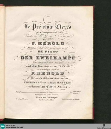 Le pré aux clercs : opéra comique en trois actes