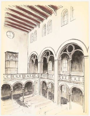 Evangelisches Diakonissenkrankenhaus Bethanien, Berlin-Kreuzberg Umbau. Kirche: Perspektivische Ansicht Orgel
