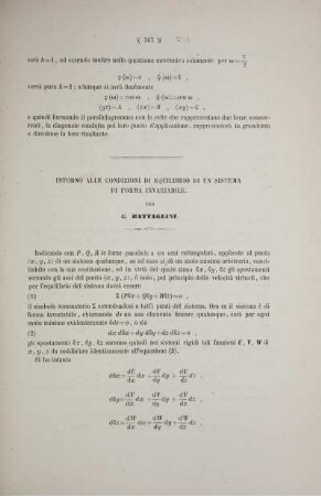 Intorno alle condizioni di equilibrio di un sistema di forma invariabile.